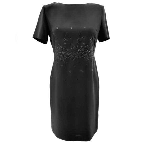 Talbots dress women's size 16 black floral embroidery short sleeve zip back slit - Picture 1 of 11